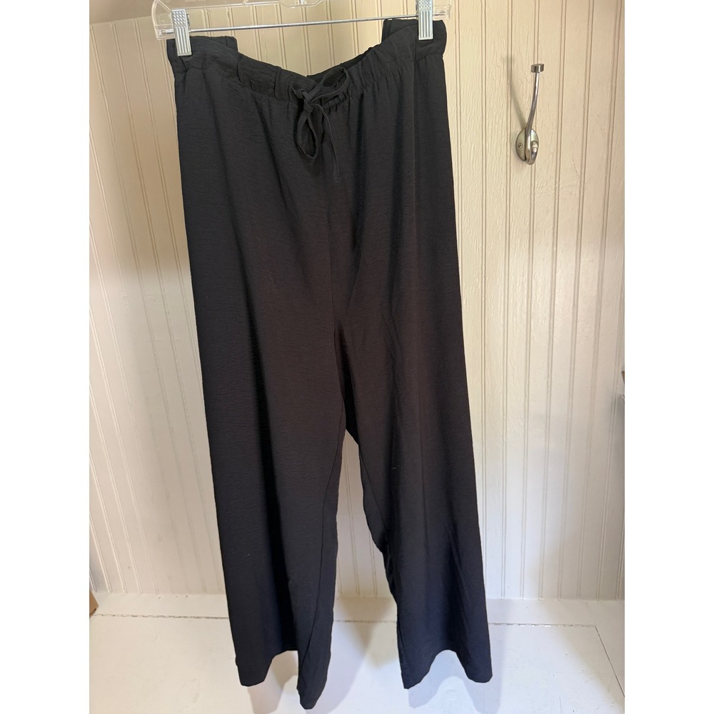 Rachel Zoe Womens 2X Black Wide Leg Cropped Drawstring Pants CHU53299